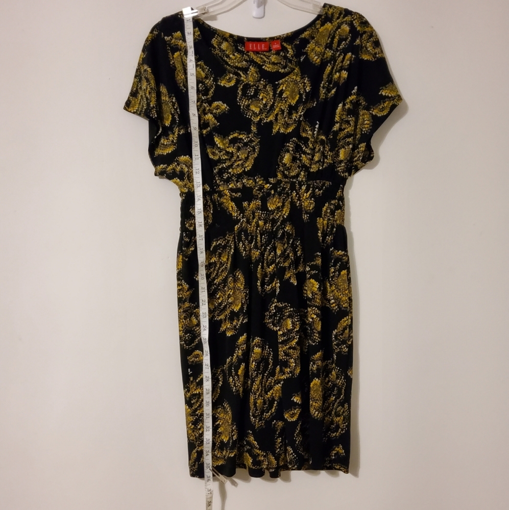 Elle Black and Gold Flutter Sleeve Smocked Pleated Sheath Dress - Picture 2 of 7